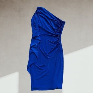 NEW! Ralph Lauren Formal Royal Blue One Shoulder Cape Dress Sz 0 - NWT
